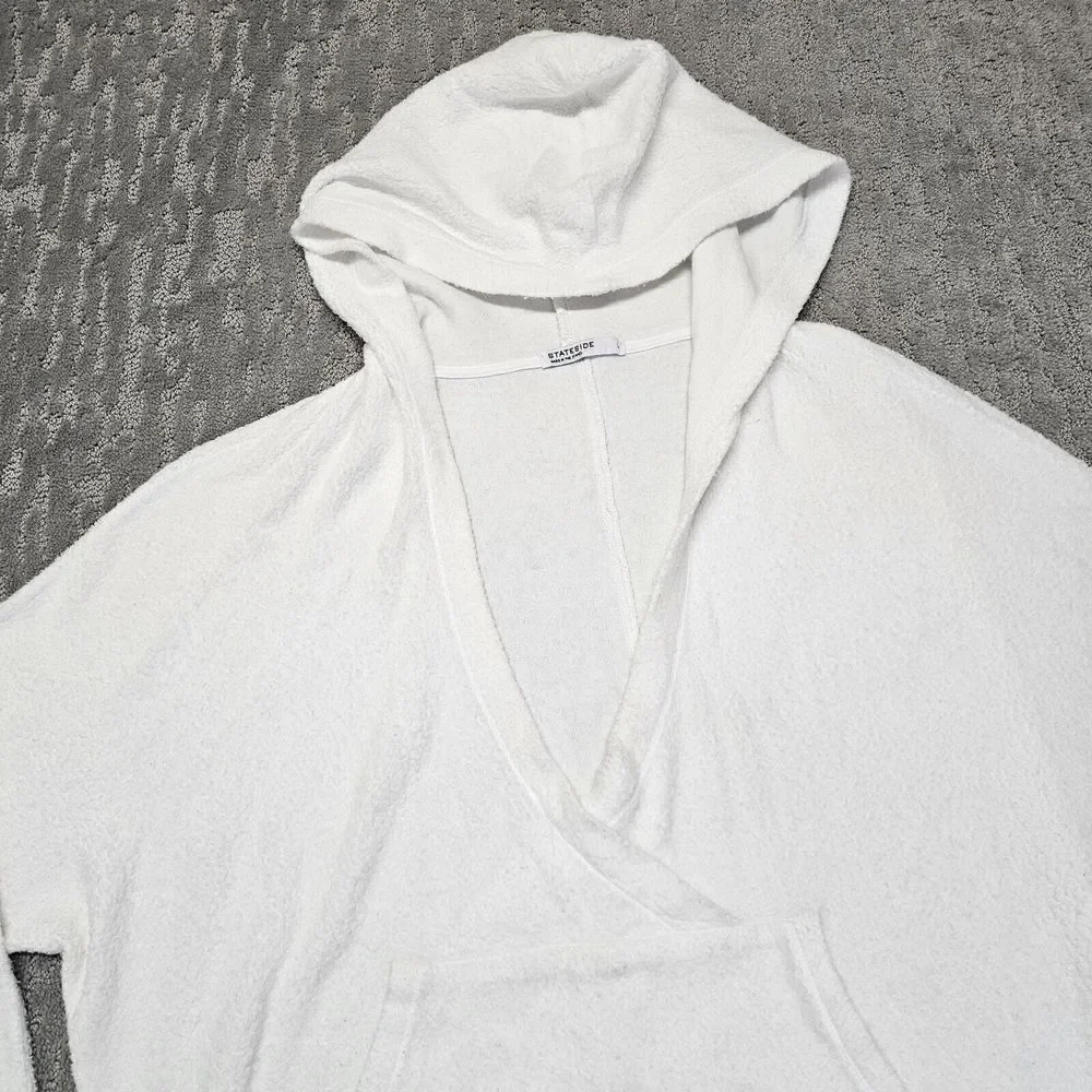 Stateside Womens Deep V‎ Neck Ribbed French Terry Hoodie Sweatshirt White Sz. L - Picture 3 of 11